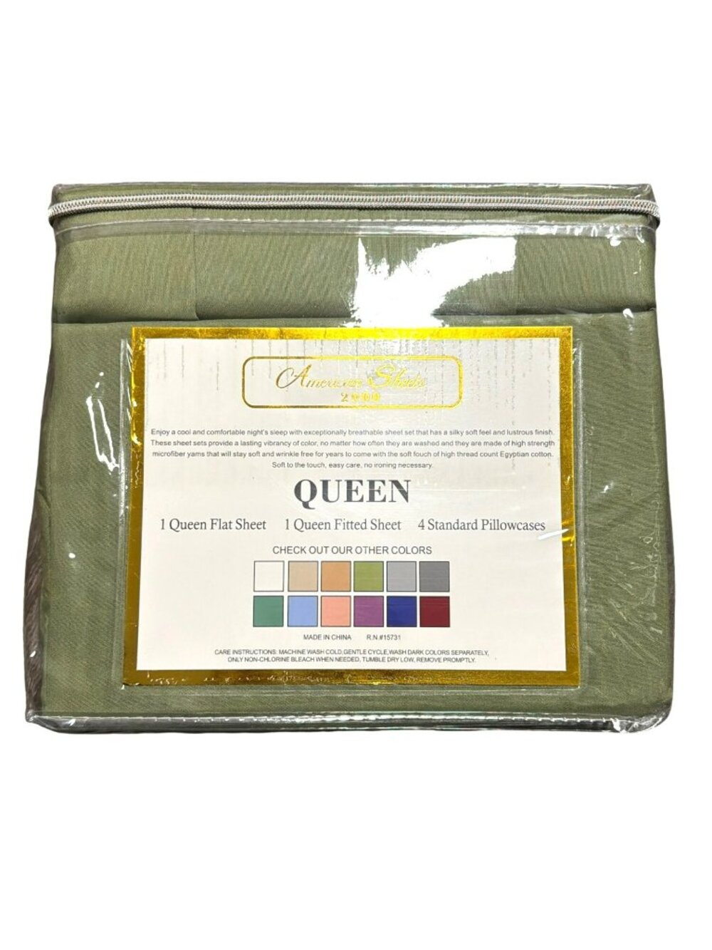 American Sheets Queen Size 6-Piece Sheet Set 2000 Thread Sage Green New